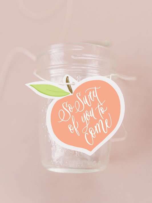 So Sweet of You to Come Peach Die-Cut Favor Tag